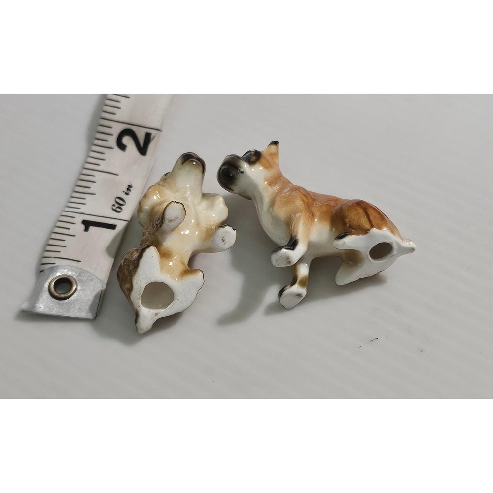 Vintage Miniature Ceramic Dog Figurines Set of 2 Boxer Bulldog